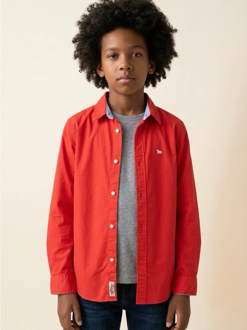 H&M LOGG Boys Red Button Down Shirt Long Sleeve Size 11-12